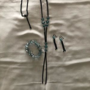 Long Turquoise/Black Necklace, bracelet &Earring set